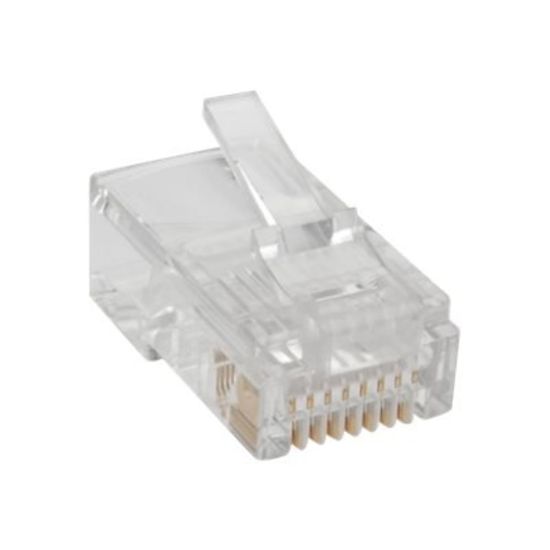 Picture of Tripp Lite RJ45 Modular Connector for Round Stranded UTP Conductor 4-Pair Cat5e, 100 Pack - Network connector - RJ-45 (M) - UTP - CAT 5e - round, stranded - clear (pack of 100)