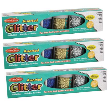 Picture of Charles Leonard Creative Arts Glitter Sets, Assorted Colors, 0.75 Oz, 6 Containers Per Pack, Set Of 3 Packs