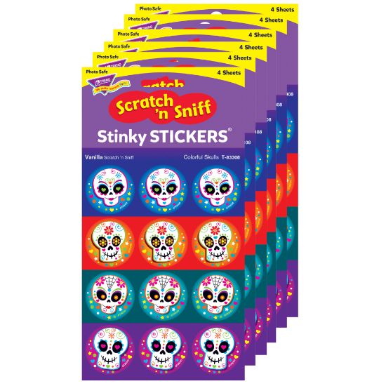 Picture of Trend Stinky Stickers, Colorful Skulls/Vanilla, 48 Stickers Per Pack, Set Of 6 Packs