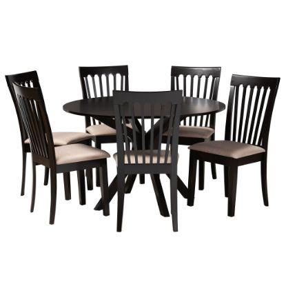 Picture of Baxton Studio Lore 7-Piece Dining Set, 29-15/16inH x 47-1/4inW x 47-1/4inD, Sand/Dark Brown