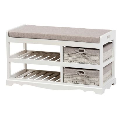 Picture of Baxton Studio Dalair Wood Storage Bench With Baskets, 17-11/16inH x 31-1/2inW x 13-3/8inD, Gray/White