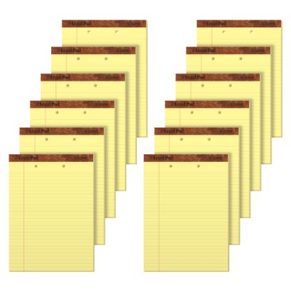 Picture of TOPS 2-Hole Punched Perforated Writing Pads, 8 1/2in x 11 3/4in, Legal Ruled, 50 Sheets, Canary, Pack Of 12 Pads