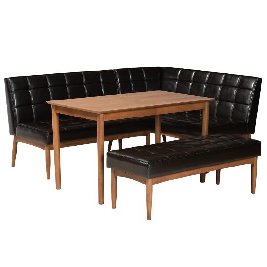 Picture of Baxton Studio Sanford 4-Piece Dining Nook Set, Dark Brown/Walnut