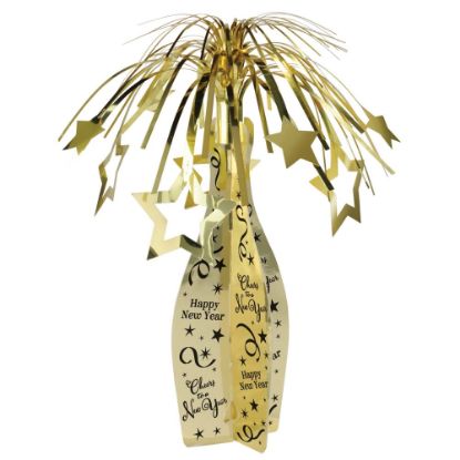 Picture of Amscan New Years Champagne Bottle Centerpieces, 19in x 7in, Gold, 1 Centerpiece Per Pack, Case Of 4 Packs