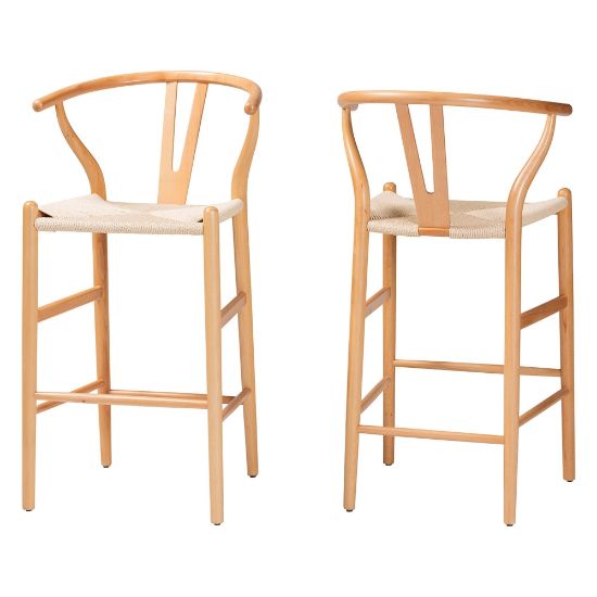 Picture of Baxton Studio Paxton 2-Piece Bar Stool Set, Beige/Natural Brown