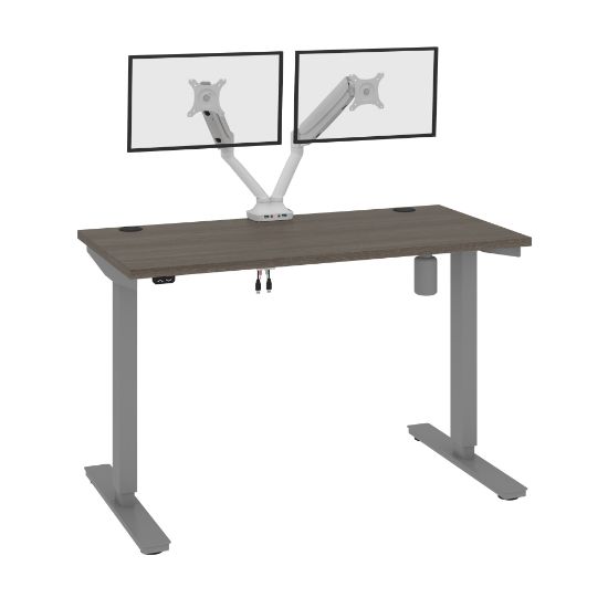 Picture of Bestar Upstand Electric 48inW Standing Desk With Dual Monitor Arm, Bark Gray