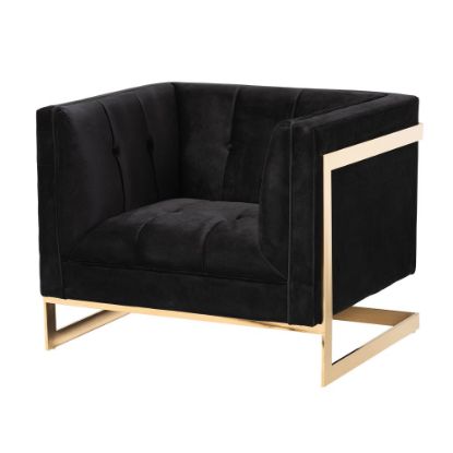 Picture of Baxton Studio Ambra Button Tufted Armchair, Black/Gold