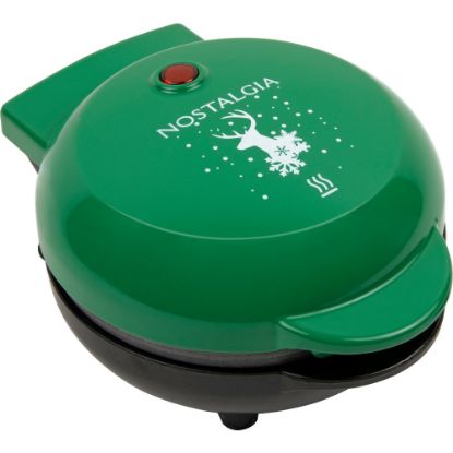 Picture of Nostalgia MyMini Personal Electric Waffle Maker, 3-3/4inH x 6-1/2inW x 5-1/4inD, Green Reindeer