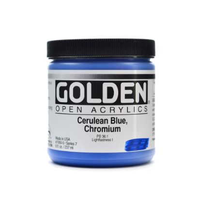 Picture of Golden OPEN Acrylic Paint, 8 Oz Jar, Cerulean Blue Chromium