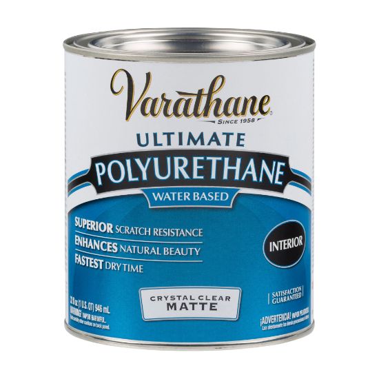 Picture of Varathane Ultimate Water-Based Polyurethane, 32 Oz, Crystal Clear Matte, Pack Of 2 Cans