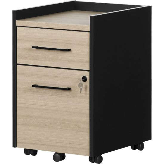 Picture of South Shore Kozack 15-1/2inW x 18-1/4inD Lateral 2-Drawer Mobile File Cabinet, Soft Elm/Matte Black