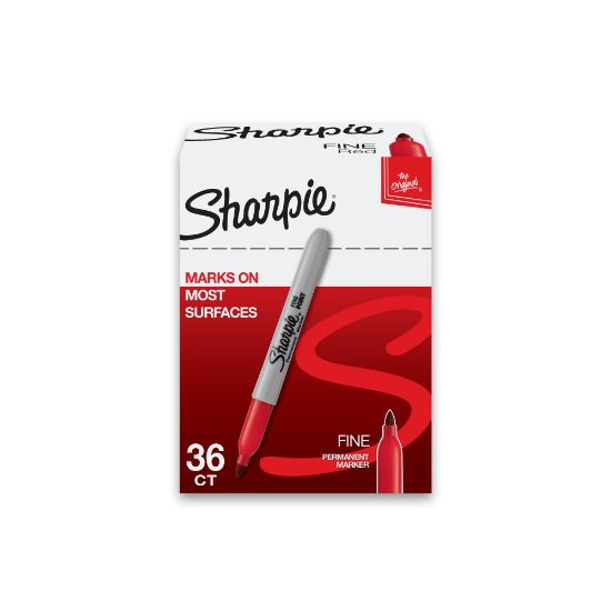 Picture of Sharpie Permanent Fine-Point Markers, Red, Pack Of 36