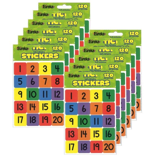 Picture of Eureka Theme Stickers, Numbers 1-20, 120 Stickers Per Pack, Set Of 12 Packs