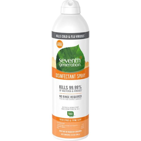 Picture of Seventh Generation Disinfectant Cleaner - Spray - 13.9 fl oz (0.4 quart) - Fresh Citrus & Thyme Scent - 8 / Carton - Clear