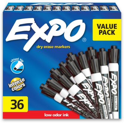 Picture of EXPO Chisel-Tip Dry-Erase Markers, Black, Pack Of 36