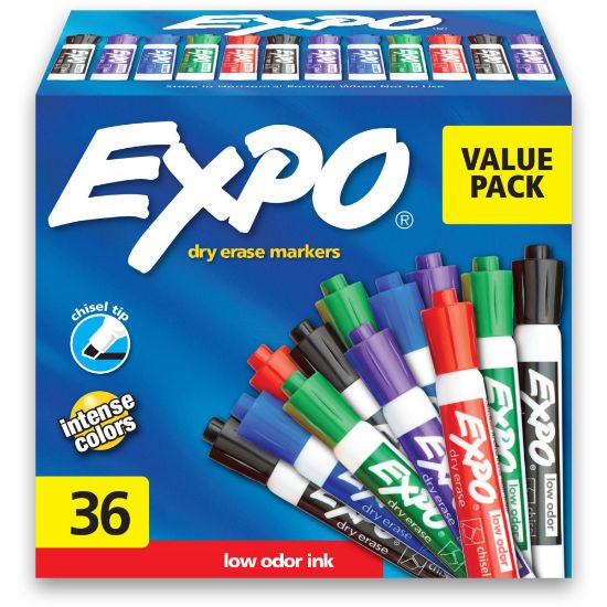 Picture of EXPO Low-Odor Dry-Erase Markers, Chisel Point, Assorted Colors, Pack Of 36