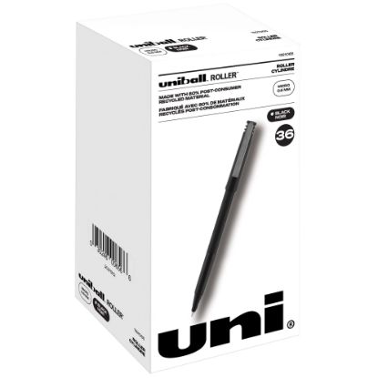 Picture of uni-ball Roller Micro Pens, Micro Point, 0.5 mm, Black Barrel, Black Ink, Pack Of 36