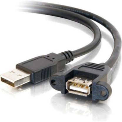 Picture of C2G 1ft Panel-Mount USB 2.0 A Male to A Female Cable - Type A Male USB - Type A Female USB - 1ft - Black