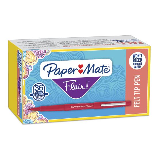 Picture of Paper Mate Flair Porous-Point Stick Pens, Medium Point, 0.7 mm, Red Barrel, Red Ink, Pack Of 36