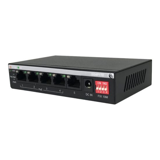 Picture of Amer SG4P1TE - Switch - unmanaged - 4 x 10/100/1000 (PoE) + 1 x 10/100/1000 - desktop - PoE+ (60 W)