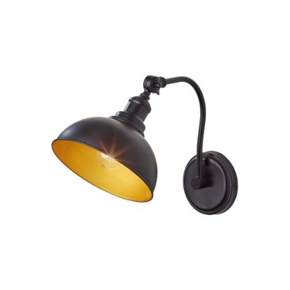 Picture of Adesso Wallace Wall Lamp, 12inH, Black/Gold Shade/Black Base