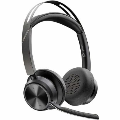 Picture of Poly Voyager Focus 2 USB-A Headset With Charging Stand - Stereo - USB Type A - Wired/Wireless - Bluetooth - 298.6 ft - 20 Hz - 20 kHz - Over-the-head, On-ear - Binaural - 4.92 ft Cable - MEMS Technology, Electret Condenser Microphone