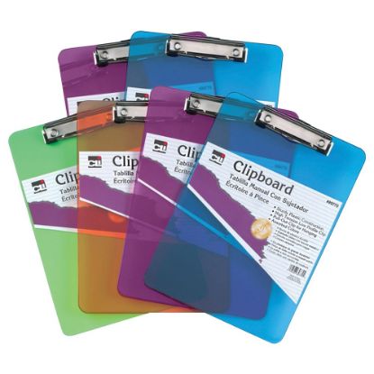 Picture of Charles Leonard Transparent Plastic Clipboards, 9in x 12 1/2in, Assorted Colors, Pack Of 6