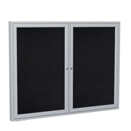 Picture of Ghent 2 Door Enclosed Recycled Rubber Bulletin Board, Satin Aluminum Frame, 36inH x 48inW, Black