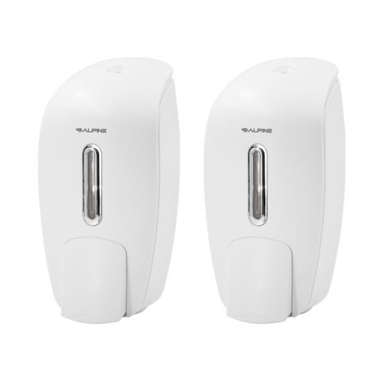 Picture of Alpine Wall-Mounted Hand Soap Dispensers, 9-5/8inH x 4-5/8inW x 4-1/8inD, White, Pack Of 2 Dispensers