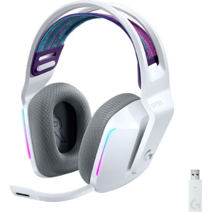 Picture of Logitech G733 Lightspeed Wireless RGB Gaming Headset - Stereo - Wireless - 65.6 ft - 5 Kilo Ohm - 20 Hz - 20 kHz - Over-the-head - Binaural - Circumaural - Cardioid, Uni-directional Microphone - White