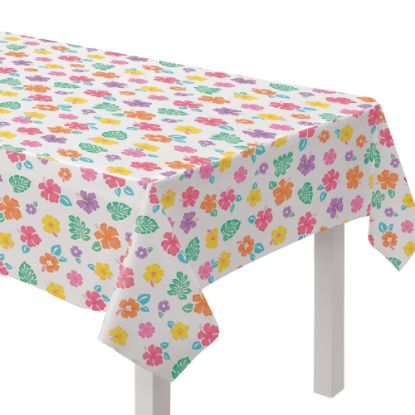 Picture of Amscan Summer Hibiscus Flannel-Backed Vinyl Tablecloth, 52in x 90in, Multicolor