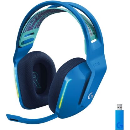 Picture of Logitech G733 Lightspeed Wireless RGB Gaming Headset - Stereo - Wireless - 65.6 ft - 5 Kilo Ohm - 20 Hz - 20 kHz - Over-the-head - Binaural - Circumaural - Cardioid, Uni-directional Microphone - Blue