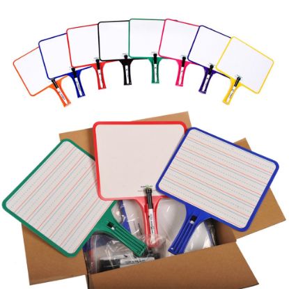 Picture of KleenSlate Rectangular Double-Sided Whiteboard Paddles With Markers, 9-1/2in x 7-1/2in, Assorted Colors, Pack Of 24 Paddles