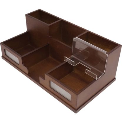 Picture of Victor Heritage Wood H9525 Desk Organizer - 6 Compartment(s) - 5.5in Height x 10.4in Width x 3.5in Depth - Desktop - Wood Grain - Wood, Acrylic, Frosted Glass - 1 Each