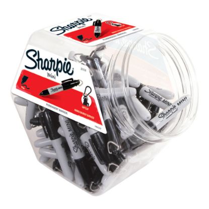 Picture of Sharpie Mini Permanent Markers, Fine Point, Gray Barrel, Black Ink, Canister Of 72 Markers