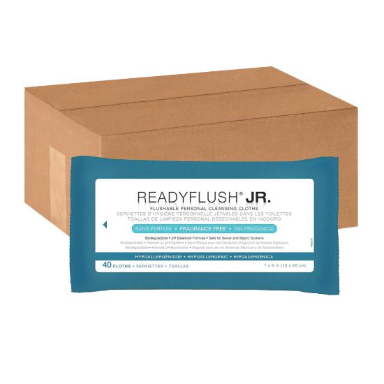 Picture of ReadyFlush Flushable Wipes, Unscented, 8in x 7in, White, 40 Wipes Per Pack, Case Of 24 Packs