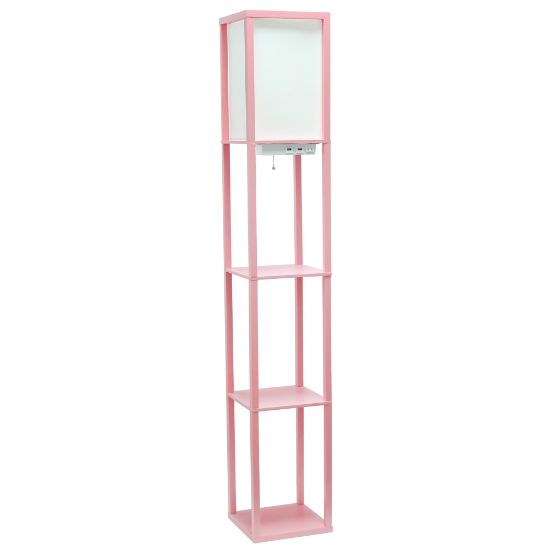 Picture of Simple Designs Etagere Organizer Floor Lamp, 62-1/2inH, White Shade/Light Pink Base