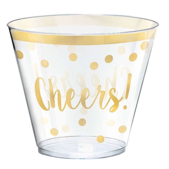 Picture of Amscan New Years Cheers Plastic Tumblers, 9 oz, Clear, 30 Tumblers Per Pack, Case Of 2 Packs