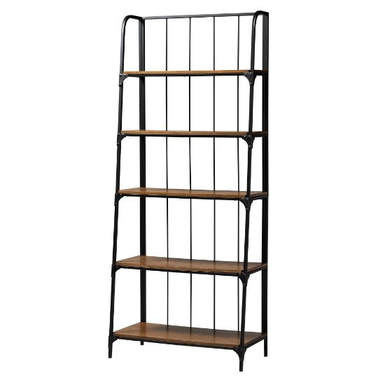 Picture of Baxton Studio Ceren 79inH 5-Tier Living Room Ladder Shelf, Brown/Black