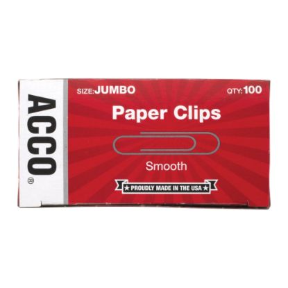 Picture of ACCO Economy Smooth Paper Clips, 1000 Total, Jumbo, Silver, 100 Per Box, Pack Of 10 Boxes