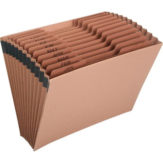 Picture of SKILCRAFT Monthly Tab Expanding File Organizer - Letter - 8 1/2in x 11in Sheet Size - 12 Pocket(s) - Brown - Recycled - 1 Each