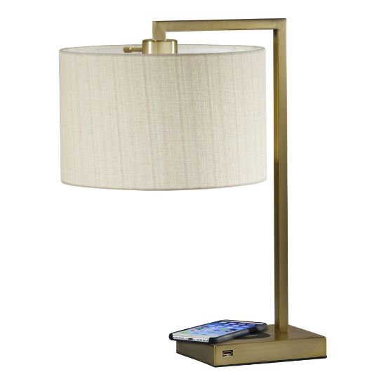 Picture of Adesso Austin AdessoCharge Table Lamp, 21-1/4inH, White Shade/Brass Base