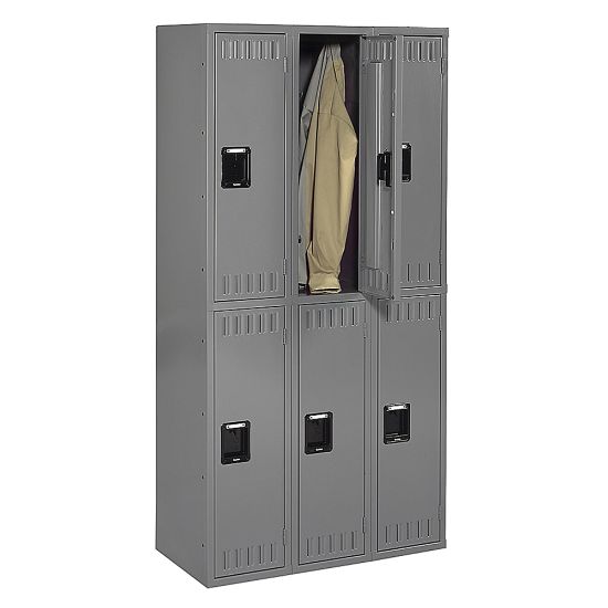 Picture of Tennsco Double-Tier Locker, 3 Wide, 72inH x 36inW x 18inD, Medium Gray