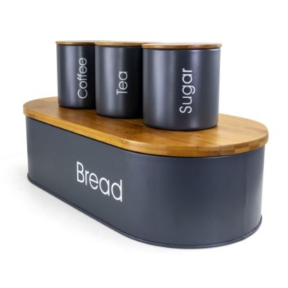 Picture of MegaChef 4-Piece Canister Set, Gray/Bamboo