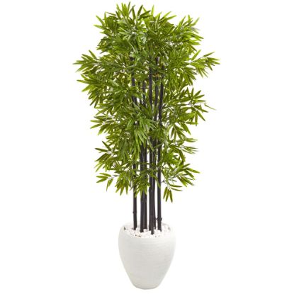 Picture of Nearly Natural Bamboo 5ftH Plastic Artificial Tree With Planter, 60inH x 25inW x 20inD, Green/White