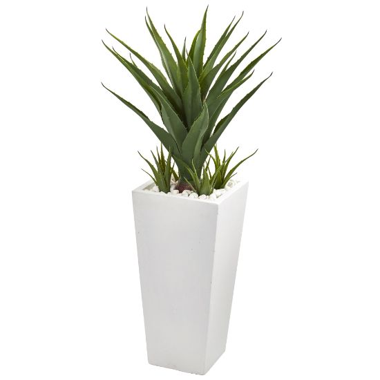 Picture of Nearly Natural Spiky Agave 40inH Plastic Artificial Plant With Planter, 40inH x 16inW x 16inD, Green/White