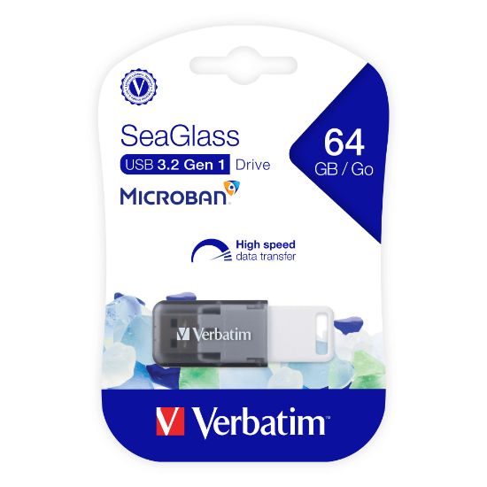 Picture of Verbatim SeaGlass USB 3.2 Gen 1 Flash Drive, 64GB, Gray, 71273