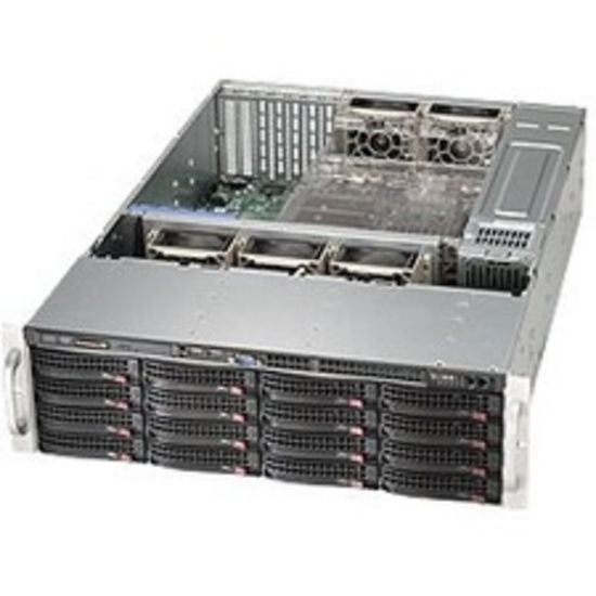 Picture of Supermicro SuperChassis 836BE2C-R1K03B (Black) - Rack-mountable - Black - 3U - 16 x Bay - 5 x 3.15in x Fan(s) Installed - 1000 W - Power Supply Installed - EATX Motherboard Supported - 5 x Fan(s) Supported - 16 x External 3.5in Bay - 7x Slot(s)