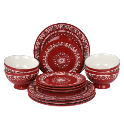 Picture of Gibson Coloma 12-Piece Stoneware Dinnerware Set, Red