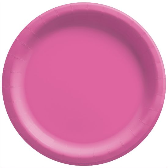 Picture of Amscan Round Paper Plates, Bright Pink, 10in, 50 Plates Per Pack, Case Of 2 Packs